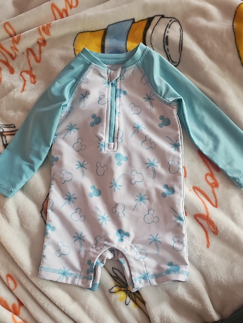 Disney Light Blue & White Long-Sleeve One-Piece Rashguard